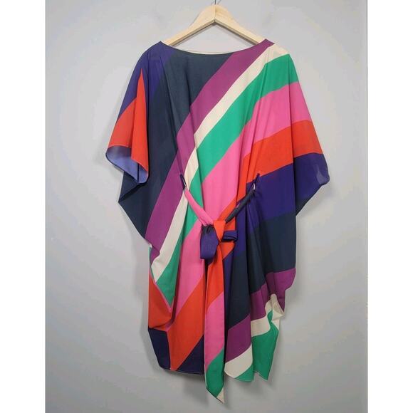 Trina Turk Poncho Dress M/L Multicolor Stripe Belted Kimono Sleeve Boho Beach - Picture 1 of 13